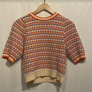 THML Women's Caroline Short Sleeve Sweater Blue/Orange/White Size XS